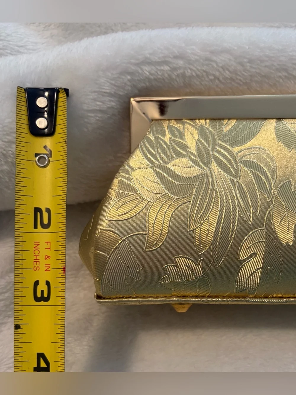 Gold Floral Embossed Evening Clutch with Chain Strap